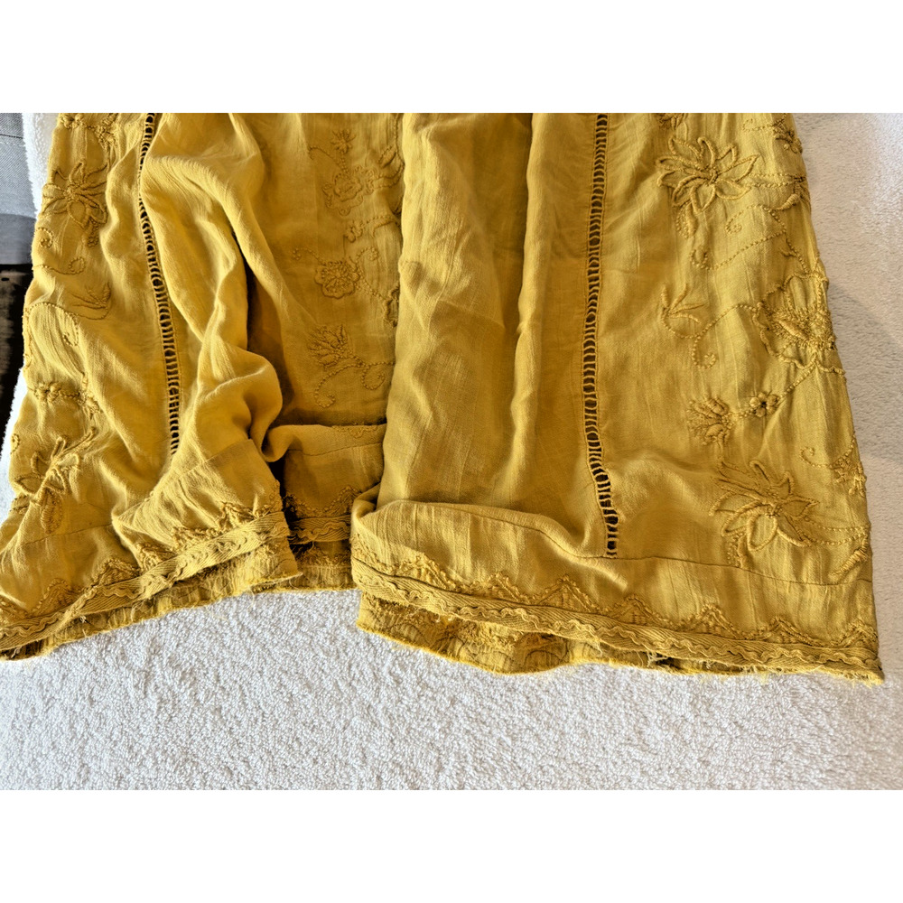 Anthropologie Womens Mini Dress Mustard Yellow Embroidered Boho Coquette Sz-XL - Picture 7 of 11